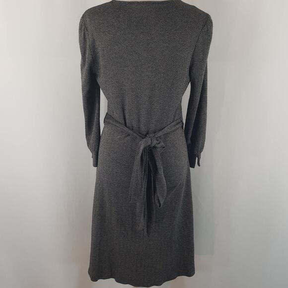 Banana Republic Gray Herringbone Tie Wrap Deep Surplice V-Neck Stretch Dress XS - Picture 6 of 13